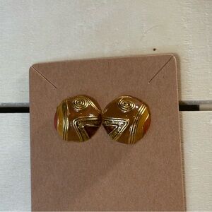 Vintage Don Lin button style earrings in mocha, gold and terra-cotta colors